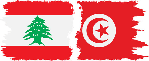 Tunisia and Lebanon grunge flags connection vector