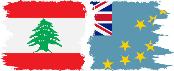 Tuvalu and Lebanon grunge flags connection vector