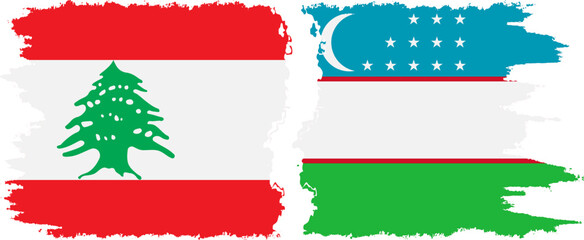 Naklejka premium Uzbekistan and Lebanon grunge flags connection vector