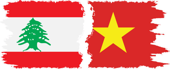 Fototapeta premium Vietnam and Lebanon grunge flags connection vector