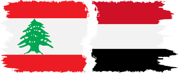 Fototapeta premium Yemen and Lebanon grunge flags connection vector