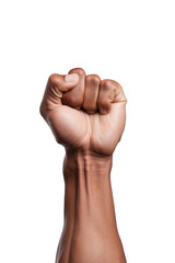 A man hand clenched fist, isolated on transparent background