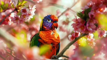 spring illustrations full of happiness and joy with beautiful flowers, trees and natural scenery, playing kites, close ups of birds and parrot, rabbits, butterflies and other creature