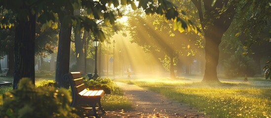 Sunlight streaming into the lovely park