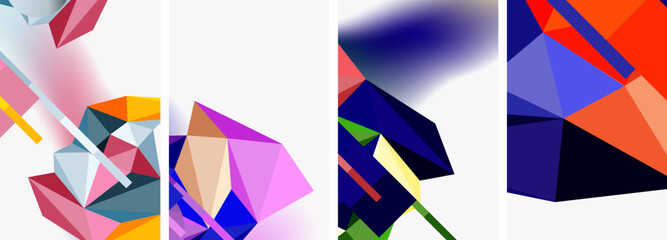 A vibrant collage of rectangles, triangles, and shapes in electric blue and magenta on a white background. An artistic display of creative arts and tints and shades