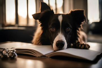 Ate Dog Homework My humor homework cute blue background schoolwork animal canino eating bad rottweiler pet puppy shredded copy space paper silly ripped