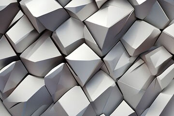  Abstract shiny silver cubes on grey diamond-patterned backdrop.