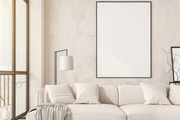 Scandinavian style living room with poster mockup created with generative ai