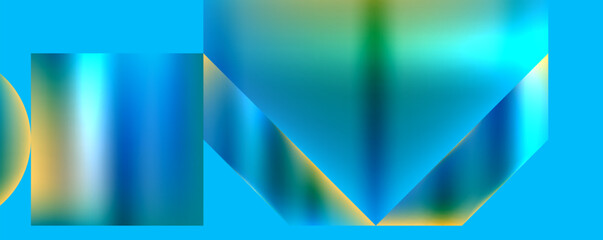 A blurred image of a colorful object with electric blue and yellow hues on a symmetrical patterned background, featuring rectangles and parallel lines