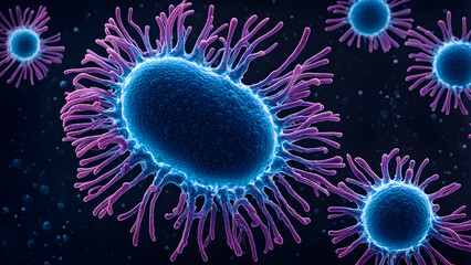 Obraz premium Bacteria and viruses under a microscope, biotechnology, and scientific background images