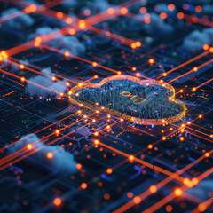 Fototapeta na wymiar Cloud Computing Network: Futuristic Data Stream in Cyberspace