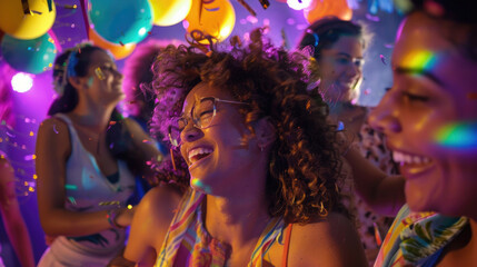 Obraz na płótnie Canvas Faces lit up with joy at a vibrant summer party