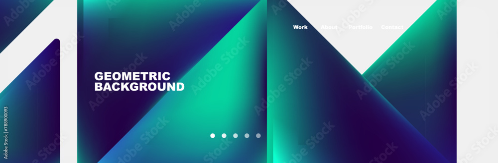 Aufkleber A geometric background featuring azure and aqua triangles on a white backdrop, creating a symmetrical pattern. Electric blue and magenta tints add depth to the design