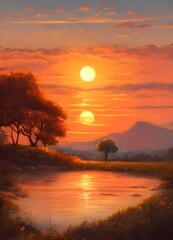 Calming Sunrise/Sunset Painting: Peaceful Scene