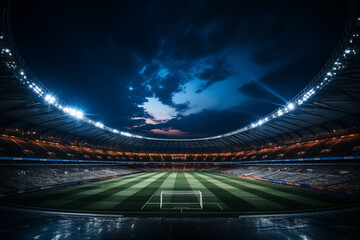 Obraz premium imposing football soccer stadium in perspective, with an open roof and circular shape