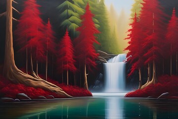   Red gradient cascading down from top of image like a waterfall, creating a captivating scene.