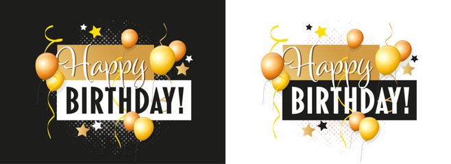 Happy birthday with balloons on black and white background - 788901473