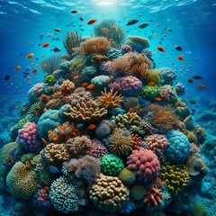 Naklejka na ściany i meble World Oceans Day Save Environment,Beautiful Underwater in wild nature background,Generative Ai.