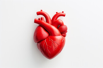 Human heart on white background. 3D illustration. Copy space.