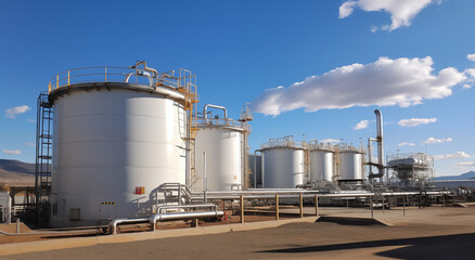Hyper-Realistic Oil and Gas Plant Against Blue Sky