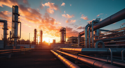 Industrial Twilight: Petrochemical Plant with Neon Lights