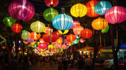 Fototapeta na wymiar Colorful lanterns adorning the streets during Vesak celebration