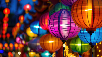 Fototapeta na wymiar Colorful lanterns adorning the streets during Vesak celebration