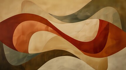 Mid-Century Modern Inspired Abstract Art with Rust and Olive Tones