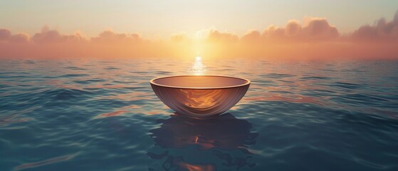 Bowl ocean scene with cereal continents, dawn light, high perspective, calm sea - obrazy, fototapety, plakaty