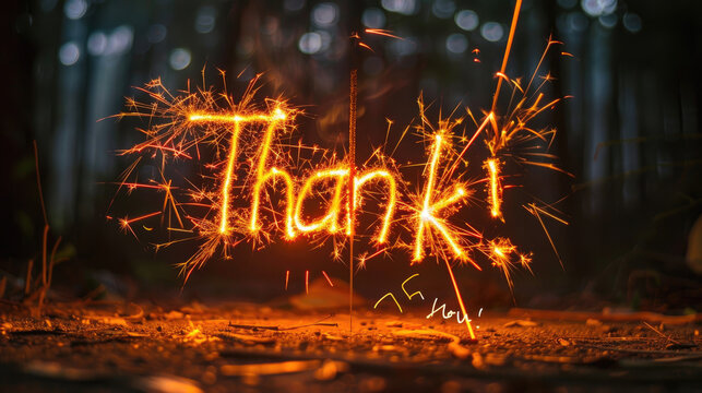 the words Thank You! written with a sparkler. light painting photo