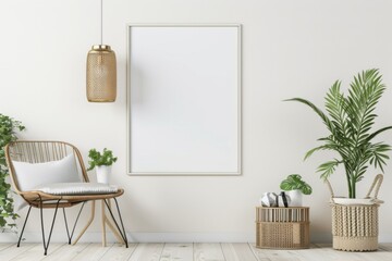 Scandinavian style living room with poster mockup created with generative ai