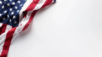 A minimalist composition featuring the American flag positioned off-center on a white background, leaving ample room for text or graphics on the opposite side.  - Powered by Adobe
