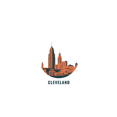 Cleveland cityscape, vector badge, flat skyline logo, icon. USA, Ohio state city round emblem idea with landmarks and building silhouettes. Isolated graphic