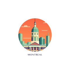 Montreal cityscape, Canada vector badge, flat skyline logo, icon. Quebec province city round emblem idea with landmarks and building silhouettes. Isolated graphic