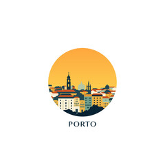 Porto cityscape, vector badge, flat skyline logo, icon. Portugal city round emblem idea with landmarks and building silhouettes. Isolated graphic