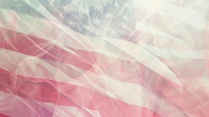 A serene image of the United States flag rendered in faded pastel tones, with a translucent overlay...