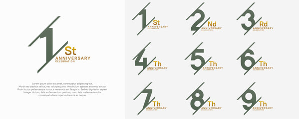 anniversary vector set with green color and slash for celebration purpose