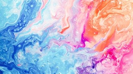 Colorful abstract painting in blue, orange and pink color scheme.