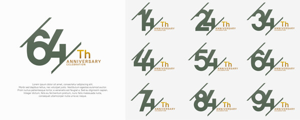 anniversary vector set with green color and slash for celebration purpose