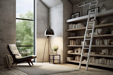 Loft Ladders: Contemporary Concrete Concepts with Mezzanine Bedrooms - obrazy, fototapety, plakaty