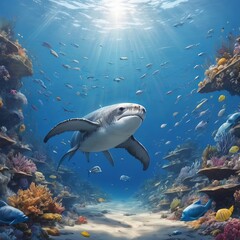 Obraz na płótnie Canvas World Oceans Day Save Environment,Beautiful Underwater in wild nature background,Generative Ai.