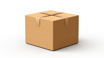 Realistic cardboard box package isolated on white background.