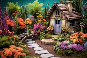 Fototapeta na wymiar Blossom Haven: Enchanted Fairy Garden Patio Concepts with Butterfly Bushes and Colorful Flowers