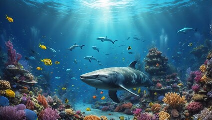Fototapeta premium World Oceans Day Save Environment,Beautiful Underwater in wild nature background,Generative Ai.