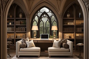 Apse-Inspired Nooks and Reading Lamps: Gothic Cathedral Home Office Ideas - obrazy, fototapety, plakaty