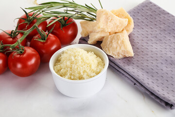 Shredded Italian hard parmesan cheese