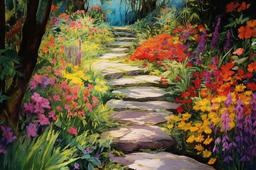 Color Splash Stepping Stones in an Impressionist Painter's Garden: Informal Hedges Gradient