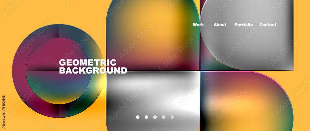 Poster a vibrant geometric background featuring circles and squares in electric blue on a yellow backdrop. 