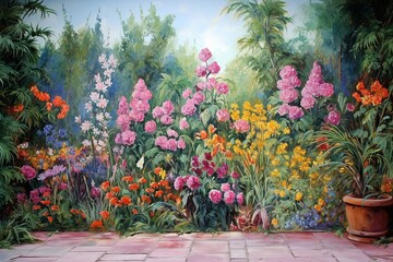 Impressionist Murals & Garden Walls: Painter's Garden Decor Delight - obrazy, fototapety, plakaty