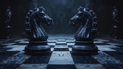 Duel of the Knights: Symmetrical Chess Pieces on Board in the Dark